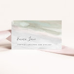 Elegant Sage Green and Gray Watercolor Business Card<br><div class="desc">These stylish and elegant business cards feature your name in modern black script,  on a sage green and gray watercolor background. A look that is both professional and trendy,  and perfect for any type of occupation,  such as content creator,  makeup artist,  hair salon stylist,  and more.</div>
