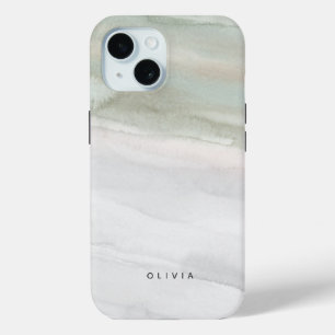 Elegant Sage Green and Gray Watercolor iPhone 15 Case