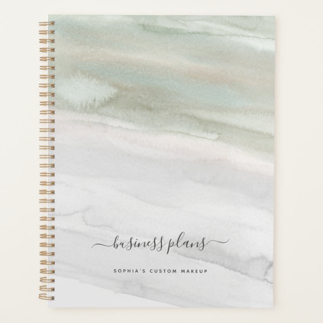 Elegant Sage Green and Gray Watercolor Planner (Front)