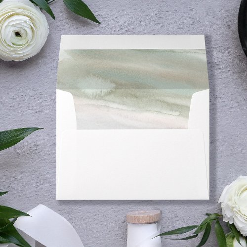 Elegant Sage Green and Gray Watercolor  Wedding Envelope