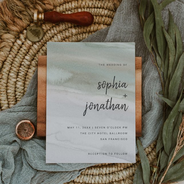 Elegant Sage Green and Gray Watercolor | Wedding Invitation (Creator Uploaded)