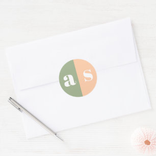 Elegant sage green and peach monogram wedding classic round sticker