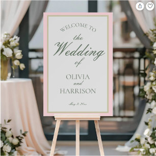 Elegant Sage Green and Pink Wedding Welcome Sign