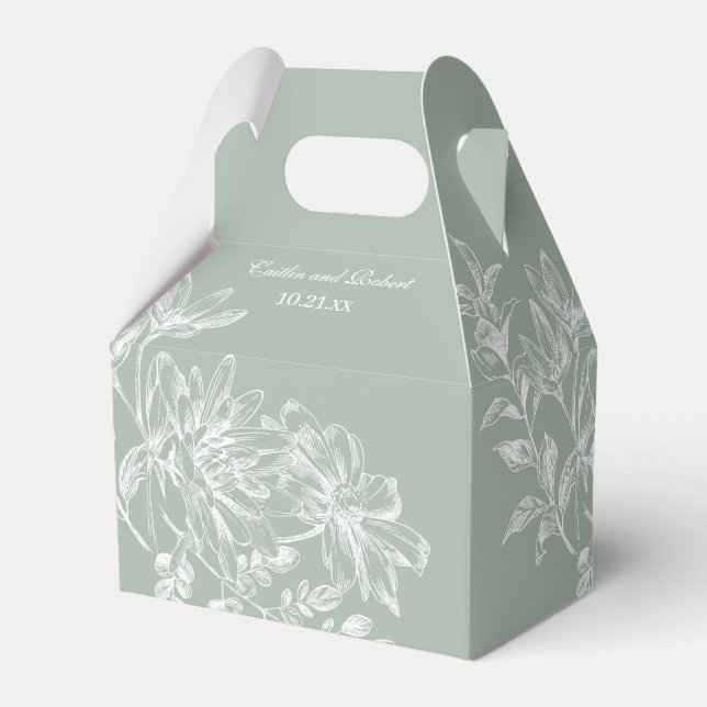 Elegant Sage Green and White Floral Favor Box (Front Side)