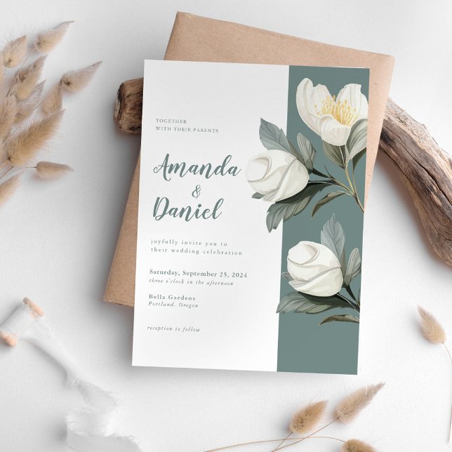 Elegant Sage Green and White Floral Wedding Invitation (Creator Uploaded)