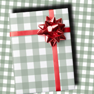 Elegant Sage Green and White Gingham Holiday Wrapping Paper