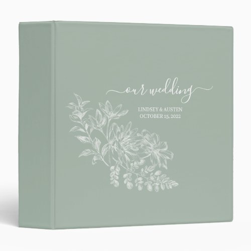 Elegant Sage Green and White Script 3 Ring Binder