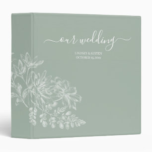 Elegant Sage Green and White Script Wedding 3 Ring Binder