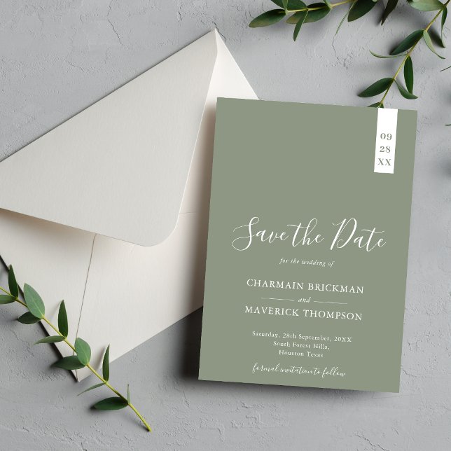 Elegant Sage Green and White Script Wedding Save The Date (Creator Uploaded)