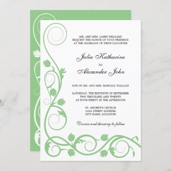 Elegant Sage Green And White Swirls Invitation by SocialiteDesigns at Zazzle