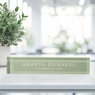 Elegant sage green and white trendy desk name plate