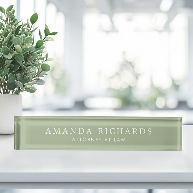 Elegant sage green and white trendy desk name plate (Elegant sage green and white trendy desk name plate)