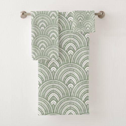 Elegant Sage Green Arches Bath Towel Set
