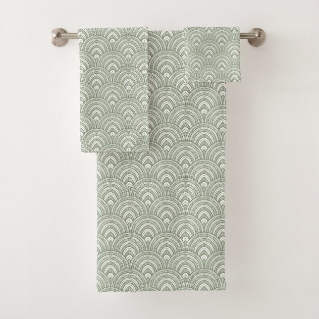Elegant Sage Green Arches Bath Towel Set (Insitu)