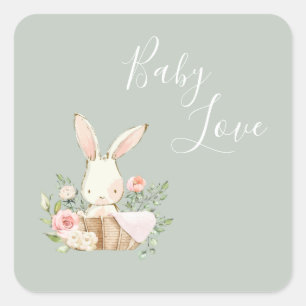 Elegant Sage Green Baby Love Baby Shower Square Sticker