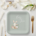 Elegant Sage Green Baby Love Script Baby Shower Paper Plates<br><div class="desc">Such a sweet and elegant baby shower “baby love” paper plate for your baby shower special event. The sage green sets the tone for simplicity and elegance. What an adorable baby bunny. Such a sweet and simple way to serve your guests.</div>