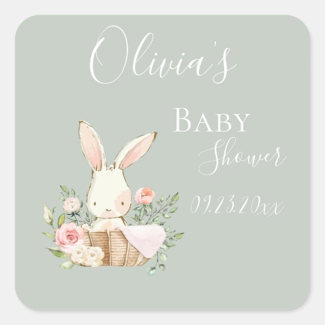 Elegant Sage Green Baby Shower Invitation Square Sticker (Front)
