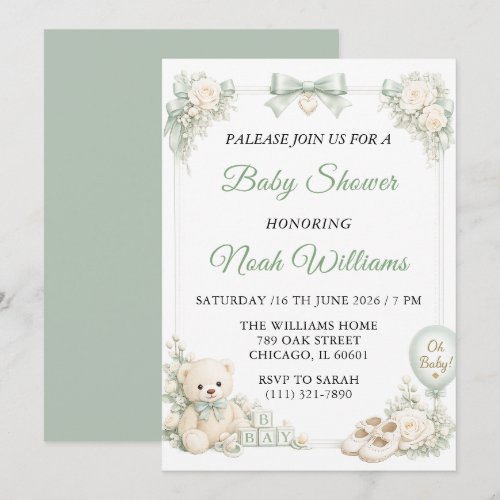 Elegant Sage Green Baby Shower Invitation Template
