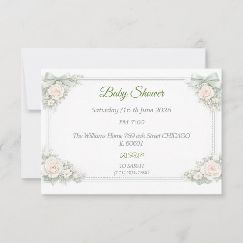 Elegant Sage Green Baby Shower RSVP Card