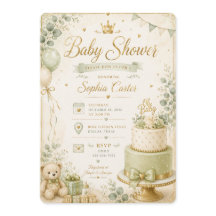 Elegant Sage Green & Beige Baby Shower Invitation 