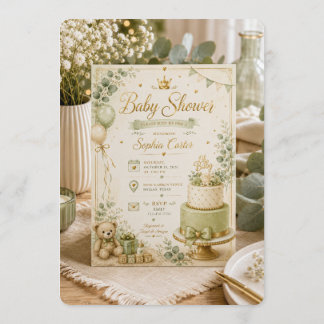 Elegant Sage Green & Beige Baby Shower Invitation 