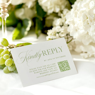 Elegant Sage Green & Beige QR Code RSVP Card