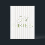 Elegant Sage Green & Beige Wedding 13 Table Number<br><div class="desc">This elegant table number features a soft beige striped background with refined sage green serif typography and subtle script accents. Designed for garden weddings, refined receptions, and timeless outdoor celebrations. Coordinates with the “Iris” Wedding Invitation Collection — click the collection link on this page to find matching items like menus,...</div>