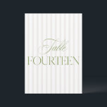 Elegant Sage Green & Beige Wedding 14 Table Number<br><div class="desc">This elegant table number features a soft beige striped background with refined sage green serif typography and subtle script accents. Designed for garden weddings, refined receptions, and timeless outdoor celebrations. Coordinates with the “Iris” Wedding Invitation Collection — click the collection link on this page to find matching items like menus,...</div>