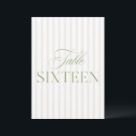 Elegant Sage Green & Beige Wedding 16 Table Number<br><div class="desc">This elegant table number features a soft beige striped background with refined sage green serif typography and subtle script accents. Designed for garden weddings, refined receptions, and timeless outdoor celebrations. Coordinates with the “Iris” Wedding Invitation Collection — click the collection link on this page to find matching items like menus,...</div>