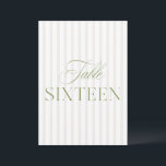 Elegant Sage Green & Beige Wedding 16 Table Number<br><div class="desc">This elegant table number features a soft beige striped background with refined sage green serif typography and subtle script accents. Designed for garden weddings, refined receptions, and timeless outdoor celebrations. Coordinates with the “Iris” Wedding Invitation Collection — click the collection link on this page to find matching items like menus,...</div>