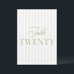 Elegant Sage Green & Beige Wedding 20 Table Number<br><div class="desc">This elegant table number features a soft beige striped background with refined sage green serif typography and subtle script accents. Designed for garden weddings, refined receptions, and timeless outdoor celebrations. Coordinates with the “Iris” Wedding Invitation Collection — click the collection link on this page to find matching items like menus,...</div>