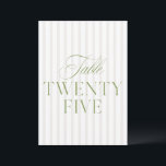 Elegant Sage Green & Beige Wedding 25 Table Number<br><div class="desc">This elegant table number features a soft beige striped background with refined sage green serif typography and subtle script accents. Designed for garden weddings, refined receptions, and timeless outdoor celebrations. Coordinates with the “Iris” Wedding Invitation Collection — click the collection link on this page to find matching items like menus,...</div>