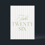 Elegant Sage Green & Beige Wedding 26 Table Number<br><div class="desc">This elegant table number features a soft beige striped background with refined sage green serif typography and subtle script accents. Designed for garden weddings, refined receptions, and timeless outdoor celebrations. Coordinates with the “Iris” Wedding Invitation Collection — click the collection link on this page to find matching items like menus,...</div>