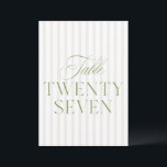 Elegant Sage Green & Beige Wedding 27 Table Number<br><div class="desc">This elegant table number features a soft beige striped background with refined sage green serif typography and subtle script accents. Designed for garden weddings, refined receptions, and timeless outdoor celebrations. Coordinates with the “Iris” Wedding Invitation Collection — click the collection link on this page to find matching items like menus,...</div>