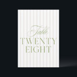 Elegant Sage Green & Beige Wedding 28 Table Number<br><div class="desc">This elegant table number features a soft beige striped background with refined sage green serif typography and subtle script accents. Designed for garden weddings, refined receptions, and timeless outdoor celebrations. Coordinates with the “Iris” Wedding Invitation Collection — click the collection link on this page to find matching items like menus,...</div>