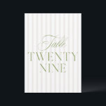 Elegant Sage Green & Beige Wedding 29 Table Number<br><div class="desc">This elegant table number features a soft beige striped background with refined sage green serif typography and subtle script accents. Designed for garden weddings, refined receptions, and timeless outdoor celebrations. Coordinates with the “Iris” Wedding Invitation Collection — click the collection link on this page to find matching items like menus,...</div>
