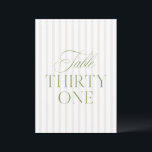 Elegant Sage Green & Beige Wedding 31 Table Number<br><div class="desc">This elegant table number features a soft beige striped background with refined sage green serif typography and subtle script accents. Designed for garden weddings, refined receptions, and timeless outdoor celebrations. Coordinates with the “Iris” Wedding Invitation Collection — click the collection link on this page to find matching items like menus,...</div>