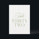 Elegant Sage Green & Beige Wedding 32 Table Number<br><div class="desc">This elegant table number features a soft beige striped background with refined sage green serif typography and subtle script accents. Designed for garden weddings, refined receptions, and timeless outdoor celebrations. Coordinates with the “Iris” Wedding Invitation Collection — click the collection link on this page to find matching items like menus,...</div>