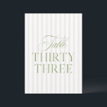 Elegant Sage Green & Beige Wedding 33 Table Number<br><div class="desc">This elegant table number features a soft beige striped background with refined sage green serif typography and subtle script accents. Designed for garden weddings, refined receptions, and timeless outdoor celebrations. Coordinates with the “Iris” Wedding Invitation Collection — click the collection link on this page to find matching items like menus,...</div>