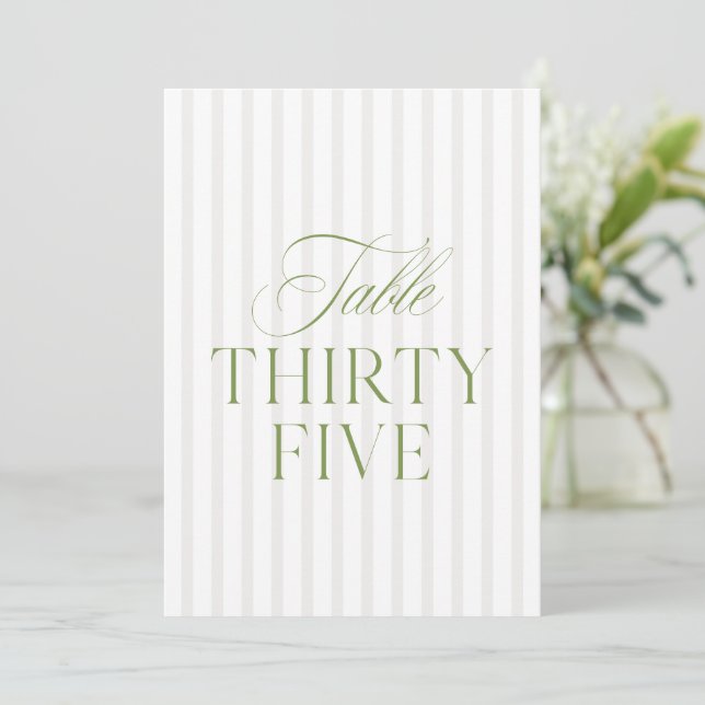 Elegant Sage Green & Beige Wedding 35 Table Number (Standing Front)