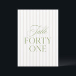Elegant Sage Green & Beige Wedding 41 Table Number<br><div class="desc">This elegant table number features a soft beige striped background with refined sage green serif typography and subtle script accents. Designed for garden weddings, refined receptions, and timeless outdoor celebrations. Coordinates with the “Iris” Wedding Invitation Collection — click the collection link on this page to find matching items like menus,...</div>
