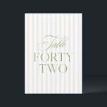 Elegant Sage Green & Beige Wedding 42 Table Number<br><div class="desc">This elegant table number features a soft beige striped background with refined sage green serif typography and subtle script accents. Designed for garden weddings, refined receptions, and timeless outdoor celebrations. Coordinates with the “Iris” Wedding Invitation Collection — click the collection link on this page to find matching items like menus,...</div>