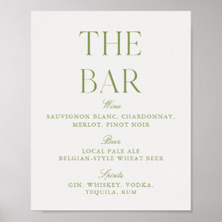 Elegant Sage Green & Beige Wedding Bar Sign