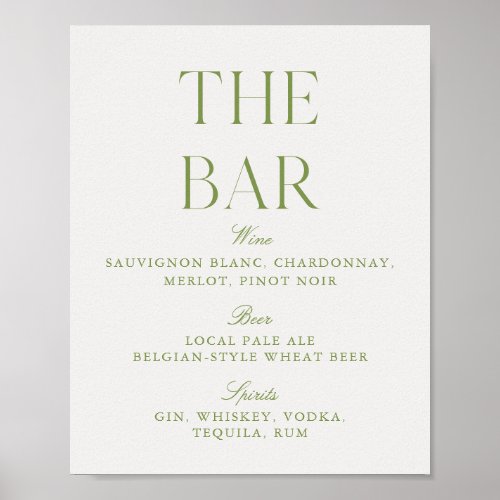 Elegant Sage Green &amp; Beige Wedding Bar Sign