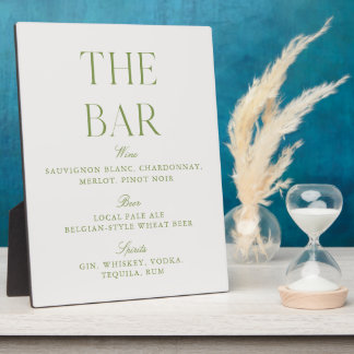 Elegant Sage Green & Beige Wedding Bar Sign Plaque