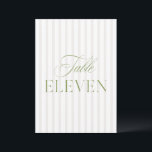 Elegant Sage Green & Beige Wedding Table Number<br><div class="desc">This elegant table number features a soft beige striped background with refined sage green serif typography and subtle script accents. Designed for garden weddings, refined receptions, and timeless outdoor celebrations. Coordinates with the “Iris” Wedding Invitation Collection — click the collection link on this page to find matching items like menus,...</div>