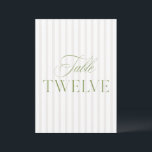 Elegant Sage Green & Beige Wedding Table Number<br><div class="desc">This elegant table number features a soft beige striped background with refined sage green serif typography and subtle script accents. Designed for garden weddings, refined receptions, and timeless outdoor celebrations. Coordinates with the “Iris” Wedding Invitation Collection — click the collection link on this page to find matching items like menus,...</div>