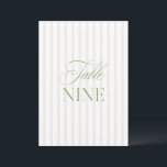 Elegant Sage Green & Beige Wedding Table Number<br><div class="desc">This elegant table number features a soft beige striped background with refined sage green serif typography and subtle script accents. Designed for garden weddings, refined receptions, and timeless outdoor celebrations. Coordinates with the “Iris” Wedding Invitation Collection — click the collection link on this page to find matching items like menus,...</div>