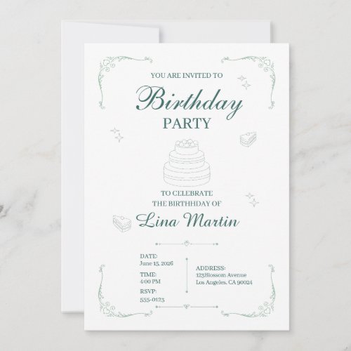 Elegant Sage Green Birthday Invitation