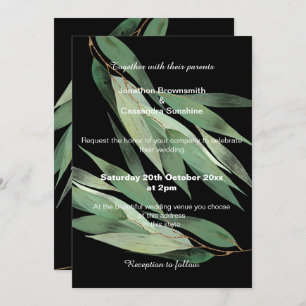 ELEGANT SAGE GREEN BLACK EUCALYPTUS WEDDING INVITATION